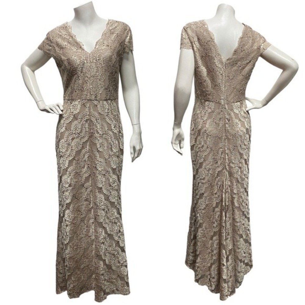 Alex‎ Evenings Women's Sz 8 Long Lace Cap Sleeve Gown Evening Dress